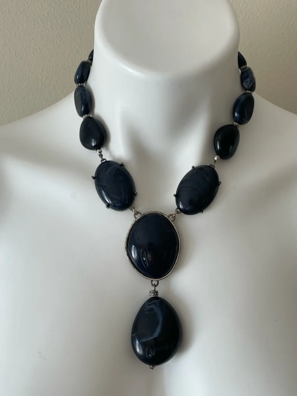 Dark Blue Statement Drop Necklace - Women Jewelry